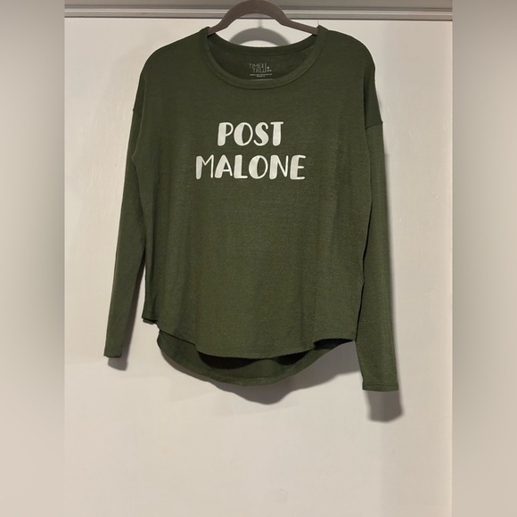 Time and Tru Tops - Post Malone Time and Tru Olive Graphic Long Sleeve Band Tee